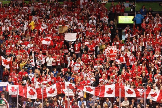 A sea of Canadians celebrate their win over the U.S. at the men's hockey game in the 2010 Winter Olympic Games in Vancouver (photo by s.yume.jpg via Flickr) 