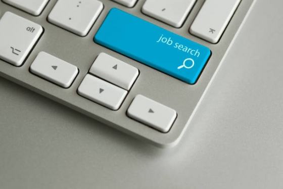 Keyboard with blue button that says Job Search