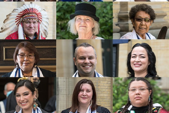 Composite image: portraits of 25 people selected to be Eagle Feather Bearers at Convocation.