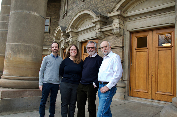 Associate Professors Stephen Wright (left) and Megan Frederickson (second from left) with Professors Spencer Barrett and James Thomson (photo by Diana Tyszko)