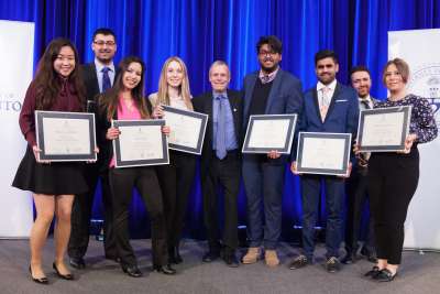 Gordon Cressy standing with several of the 2018 recipients of the Gordon Cressy Studnet Leadership Award