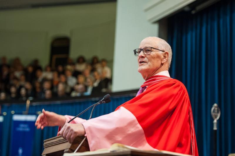 William C. Graham, Canada's former federal minister of foreign affairs and defence minister, receives a Doctor of Laws, honoris causa, on Friday (photo by Lisa Sakulensky) 