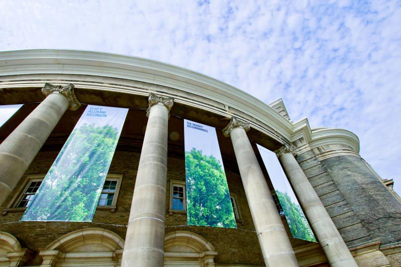 Photo of Con Hall with Banners.