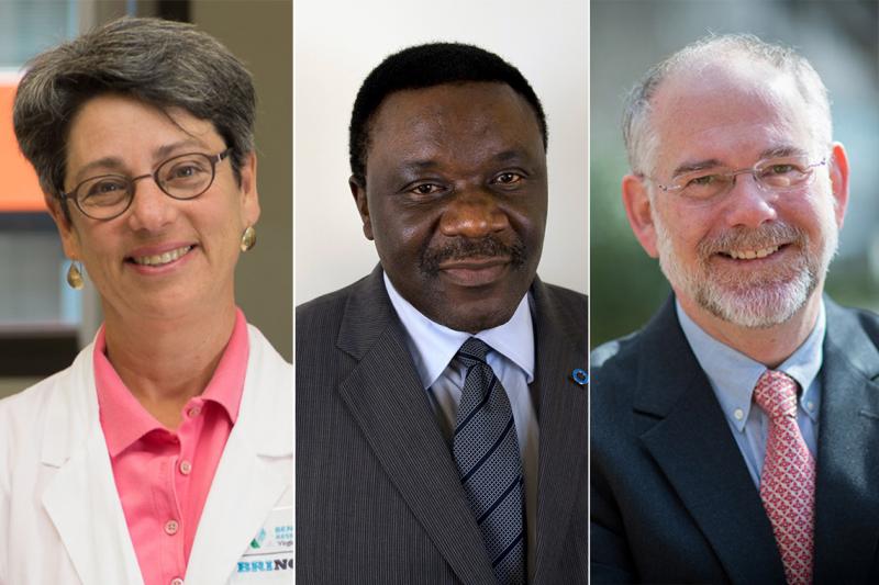 Side-by-side portraits of Carla Greenbaum, Jean Claude Mbanya and John Buse.