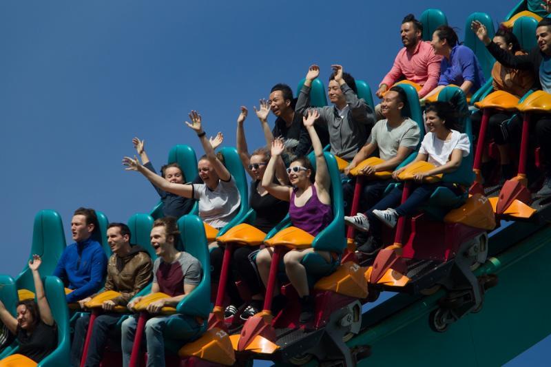 Alumni ride the rollercoaster during a SHAKER alumni event at Canada's Wonderland.