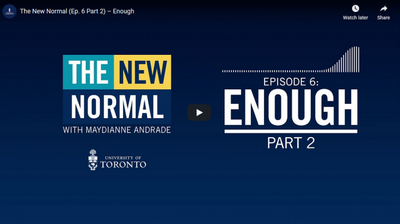 A screenshot of the New Normal podcast shows the words: Enough, Part 2