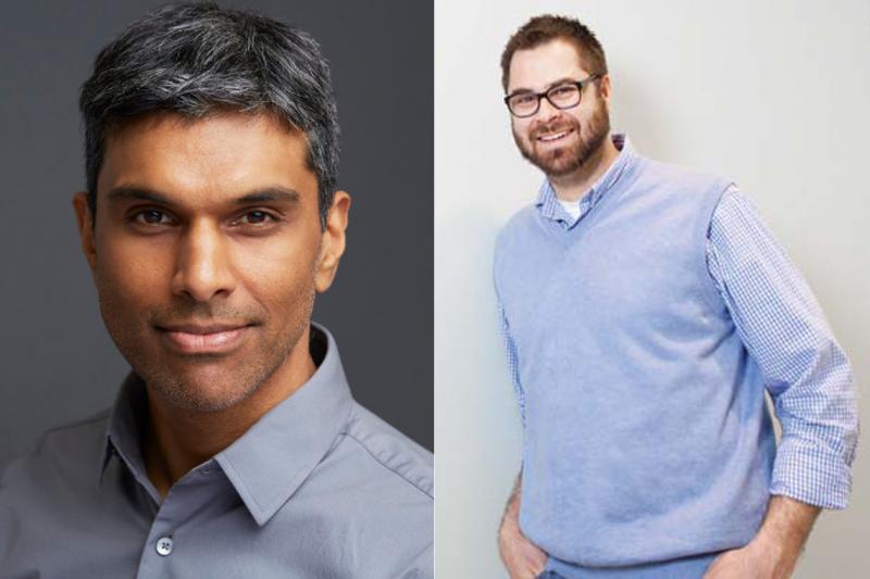 Side-by-side portraits of Omar Khan looking thoughtful and Clinton Robbins smiling.