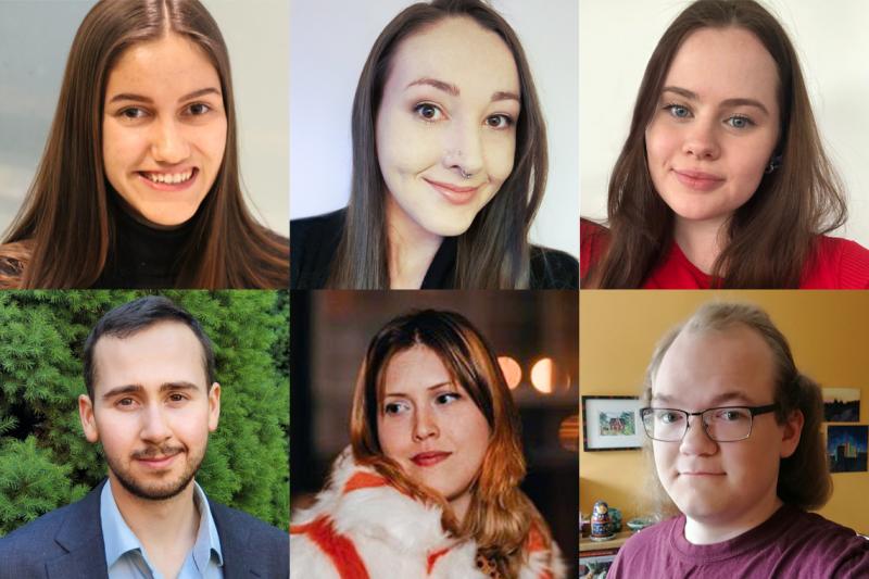 A collage of six photos showing the heads of Braden Zufelt and his five fellow award-winners.