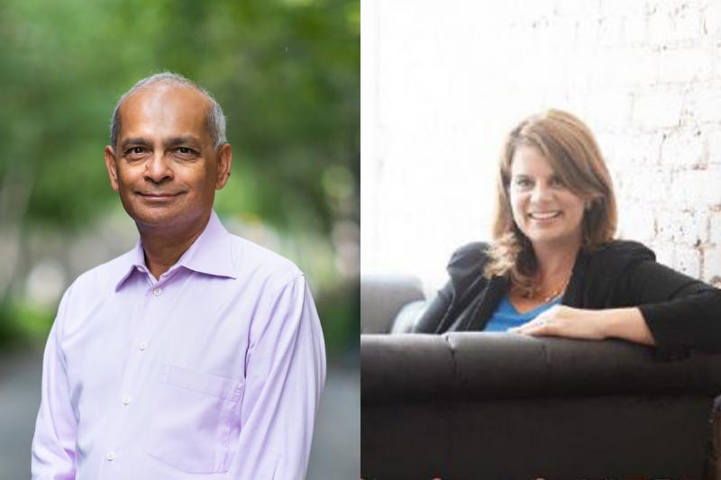 Side-by-side portraits of Vivek Goel and Julia Zarb, both smiling.