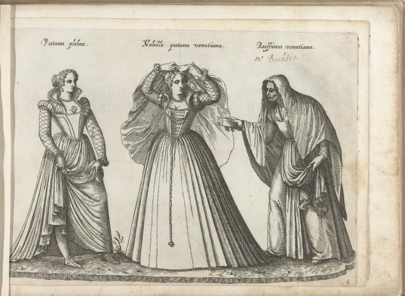 Pencil drawing of three women dressed in gowns.