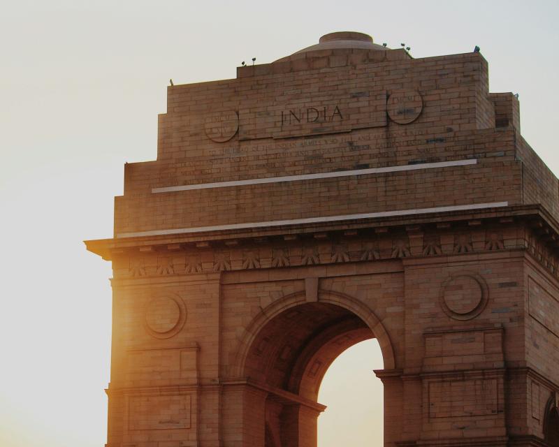 Image of India Gate in Delhi. Arched structure.