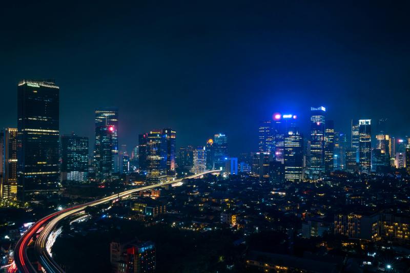Jakarta skyline at night.