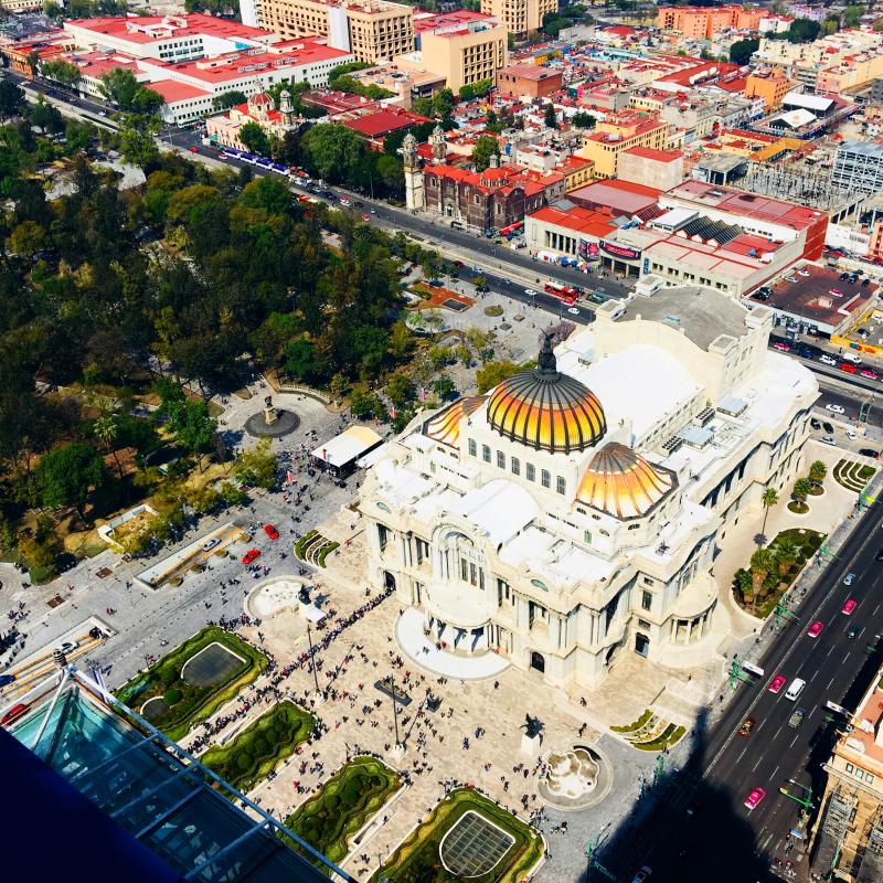 Palacio de Bellas Artes in Mexico City, taken from the Air.