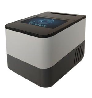 Liberum's prototype protein manufacturing unit is shaped like a box with rounded corners and has a screen on top.