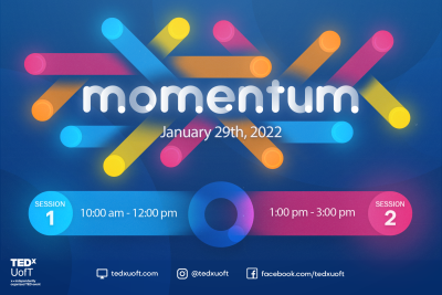 Poster for the Momentum conference: a series of stylized moving dots and the date January 29, 2022.
