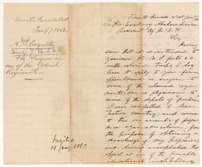 Handwritten letter from Dr. Augusta to President Lincoln