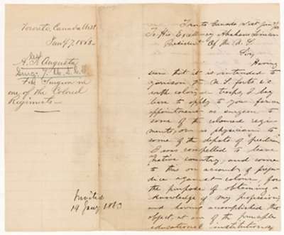 Handwritten letter from Dr. Augusta to President Lincoln 