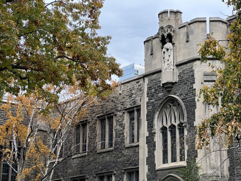 Victoria College building with the "missing" Queen Victoria statue
