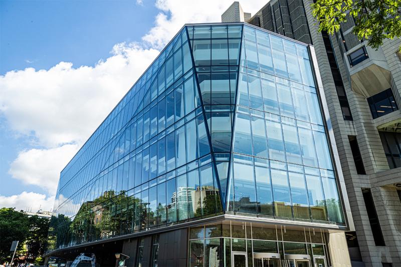 Robarts Common is a five-storey, glass-walled, trapezoidal addition to Robarts Library.