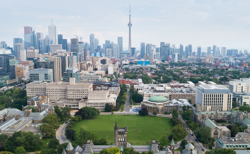 U of T's Front Campus, showing the location of the new James and Louise Temerty Building opposite Convocation Hall.