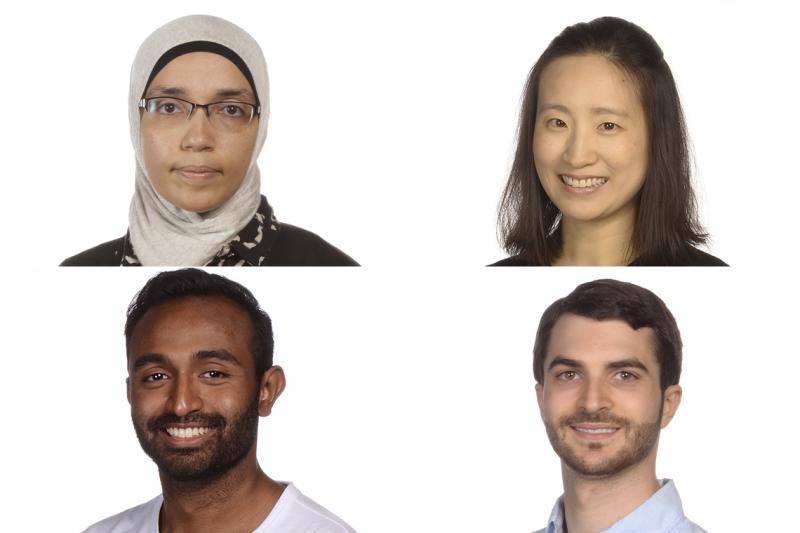Four portraits, arranged in a grid, of Hebatullah Hussein, Alice (Fang-Chi) Li, Justin Bubola and Nashat Cassim.