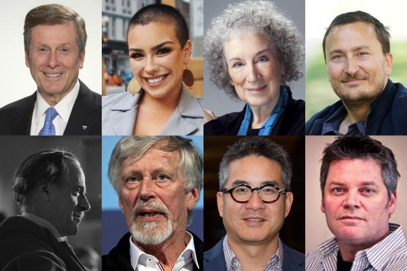 A grid of images of John Tory, Riley Yesno, Margaret Atwood, Paolo Granata, Mark Kingwell, Joe Wong, Derrick de Kerckhove.