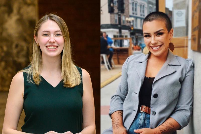 Side-by-side images show Jessie Stirling and Riley Yesno, each smiling happily.