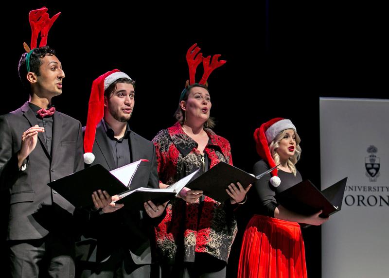 Pictured L-R: Daniel Robinson (MMus 2018, BMusPerf 2016), Angelo Moretti (3rd year undergrad voice student), Betty Allison (2nd year Doctoral student), and Heidi Duncan (4th year undergraduate voice student).