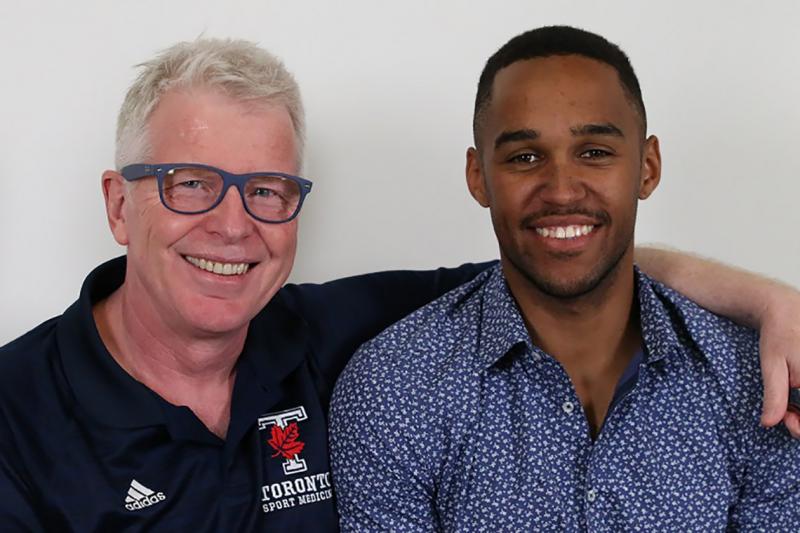 Assistant Professor Doug Richards and Tate Newmarch, who went from being an aspiring soccer player to an aspiring doctor. He graduates Wednesday from the Faculty of Kinesiology & Physical Education (photo courtesy of Doug Richards)