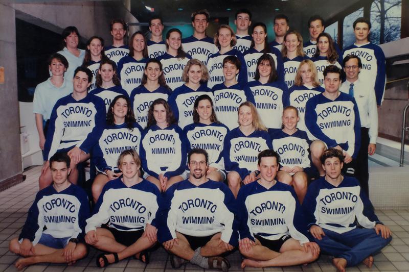 The men's and women's swimming teams in 1993-1994: Catherine McKenna, now the federal environment minister, is in the second row, second from right (photo courtesy of Byron MacDonald) 