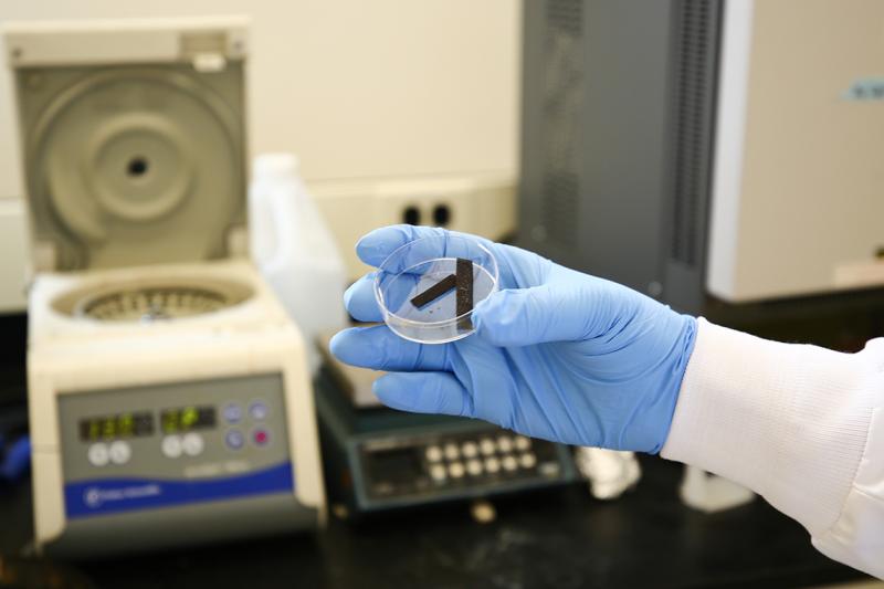 Researchers in U of T's Faculty of Applied Science & Engineering have discovered a new catalyst that lowers the amount of electricity required to split water into hydrogen and oxygen under pH-neutral conditions (photo by Tyler Irving)