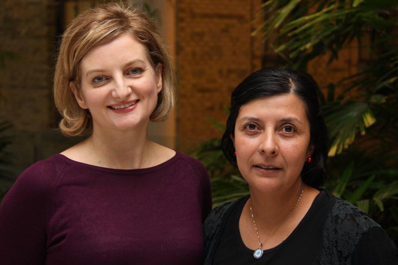 U of T professor and alumna Jen Gommerman (left), the study's senior author, says the research highlights the important of the “gut-brain axis” in MS patients. She is pictured here with U of T postdoctoral researcher and co-author Olga Rojas (photo by Jim Oldfield) 