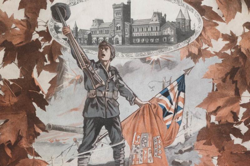 An illustrated cover of a volume of the Varsity's wartime supplement (image courtesy of U of T Archives) 
