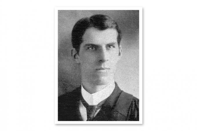 Photo of Frederick Scott in a high-collared Edwardian suit.