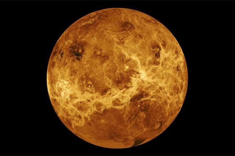 Venus looks like a smooth cloud-covered sphere in this NASA image.