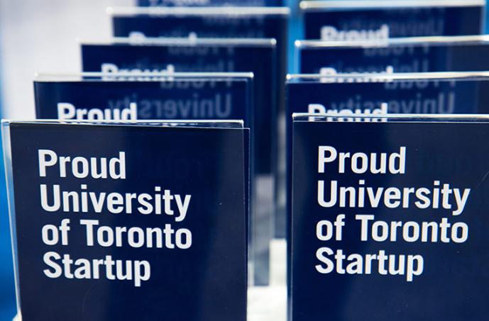 Signs were used to identify startups from U of T that were spread throughout the 200,000-square-foot showroom (photo by Chris Sorensen)