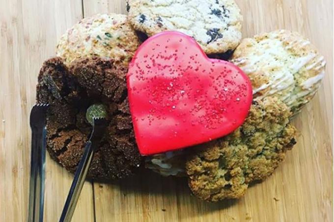 An assortment of heart-shaped cookies. (photo via @diaboloscoffeebar on Instagram)