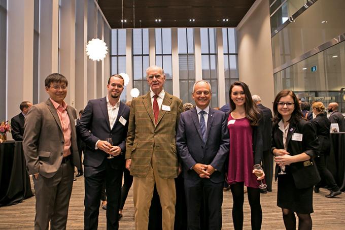 Former Ontario lieutenant-governor and former U of T chancellor Hal Jackman, third from left, and U of T President Meric Gertler attend the launch of the Campaign for Excellence without Barriers. Photo by Dhoui Chang.