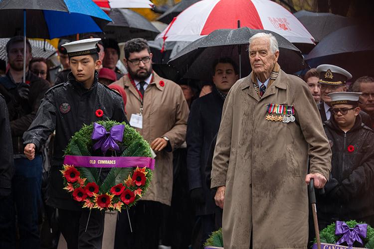 James O'Brian, a retired flight lieutenant, prepares to lay a wreath at the foot of the Soldiers’ Tower (photo by Nick Iwanyshyn)