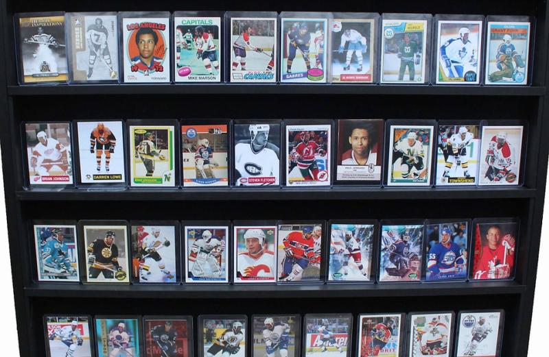 A display of hockey cards, all of Black NHL players.