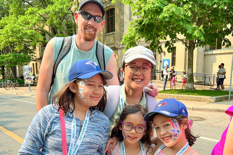 Alumna Lorraine Pirrie with her husband and three kids.