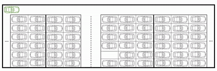 This animation shows how parking could work in lots dedicated to autonomous vehicles. Cars in the outer rows of the grid can move out of the way to allow cars in the middle to exit (image by Sina Bahrami)