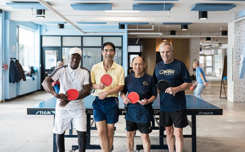 A group of table tennis players