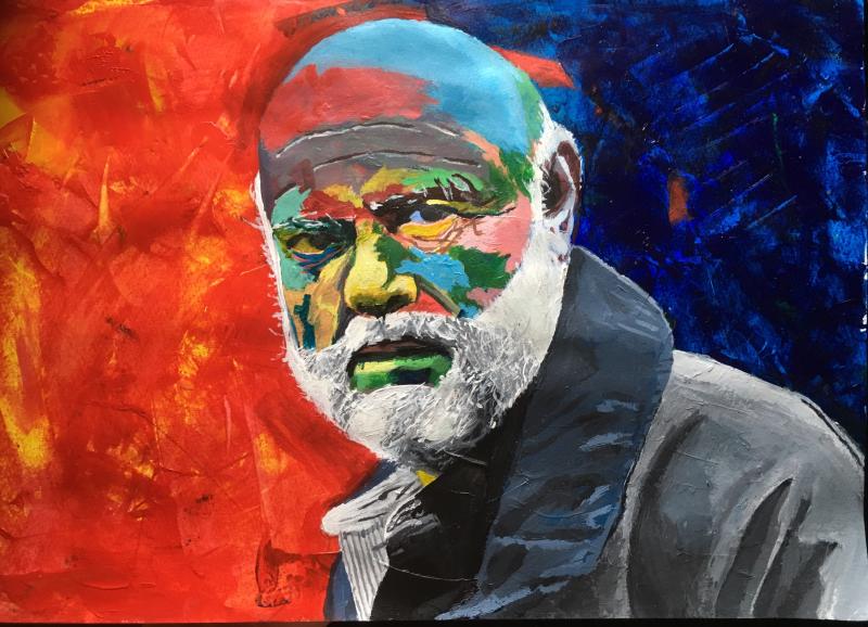 Colourful painting of a senior man