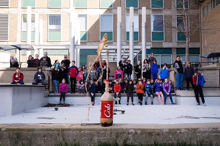 At the 25th annual Bring Our Children to Work Day on April 26, kids got to see a soda geyser made of Mentos and cola spraying 12 feet above the courtyard near Lash Miller Chemical Laboratories (photo by Geoffrey Vendeville)