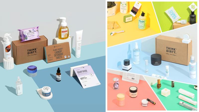 Images of skincare products on a colourful background