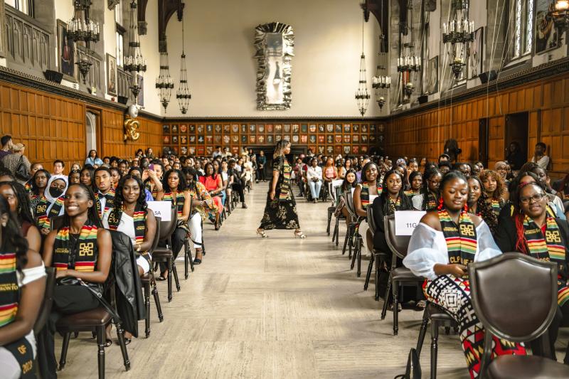 A view of the full crowd and room at Black Graduation in Hart House.