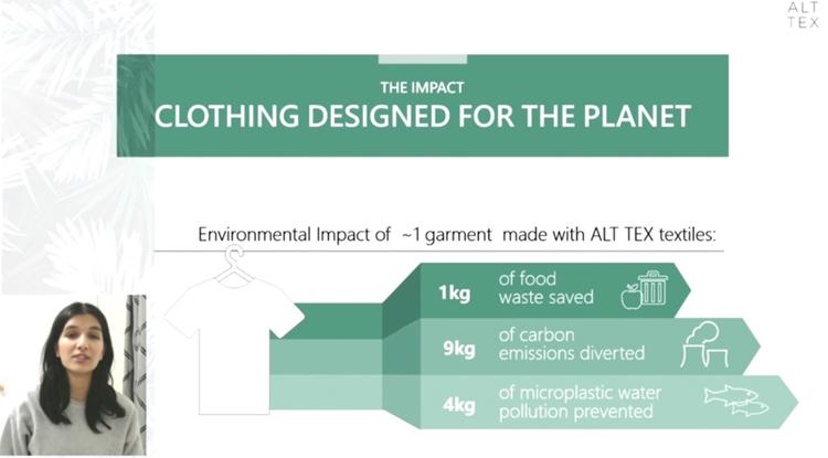 Clothing designed for the planet. One ALT TEX garment diverts 1 kg food waste, 9 kg carbon emissions, 4 kg microplastics.