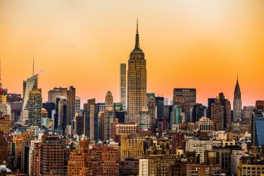 New York skyline at sunset.