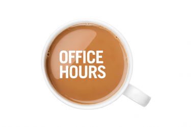 Picture of a full cup of coffee, from above. The words "Office Hours" are overlaid on top.